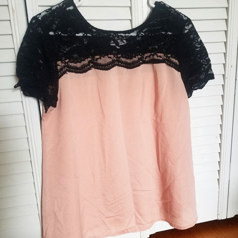 Pink and black maternity blouse